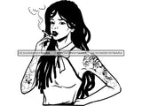 Woman Smoking Pot Deadlock Braids Hairstyle Rasta Queen Blunt Weed Cannabis 420 Marijuana Stoner High Life .SVG Cut File For Silhouette and Cricut