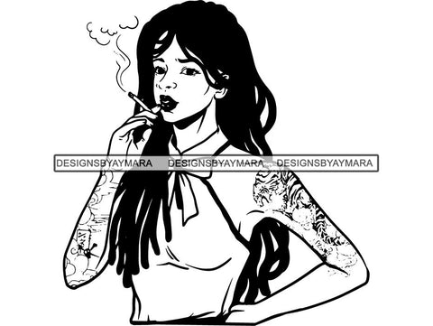 Woman Smoking Pot Deadlock Braids Hairstyle Rasta Queen Blunt Weed Cannabis 420 Marijuana Stoner High Life .SVG Cut File For Silhouette and Cricut