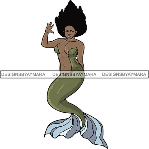 Afro Black Woman Mermaid Aquatic Creature  SVG Cutting File For Silhouette and Cricut