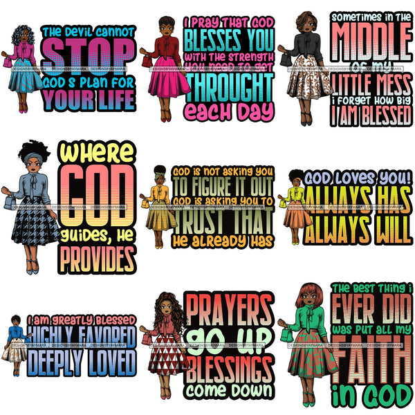 Bundle 9 Afro Lola Classy God Lord Faith Prayers Quotes .SVG Clipart Cutting Files For Silhouette and Cricut and More!
