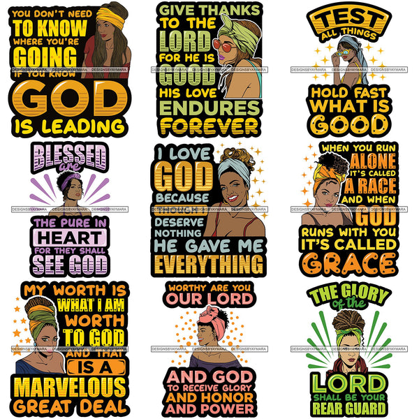 Bundle 9 Afro Black Proud Woman Lord God Quotes SVG Cutting Files For Silhouette Cricut and More