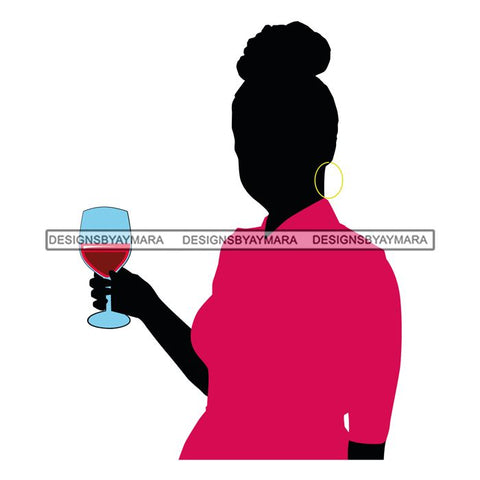 Afro Woman Drinking Wine Feeling Fine Relax SVG Cutting Files For Silhouette Cricut and More!