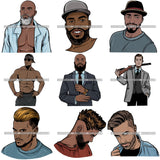 Bundle 9 Attractive Black Man Bearded Hipster Model Fashion Male Guy Hombre Masculino Guapo Stylish Close-up Sexy Macho Manly SVG Files For Cutting