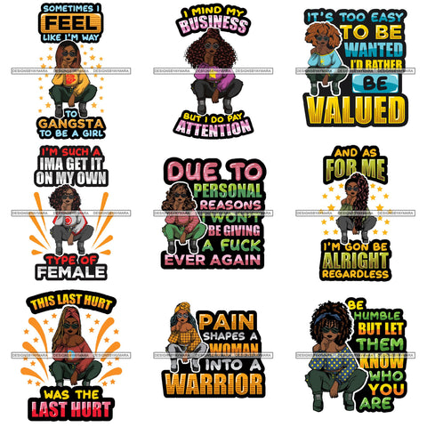 Bundle 9 Afro Lola Diva Gangster Quotes .SVG Cutting Files For Silhouette and Cricut and More!