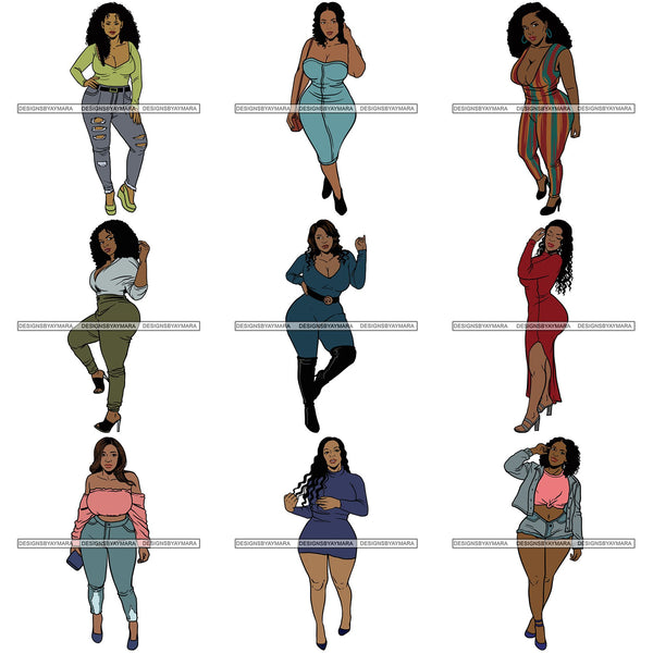 Bundle 9 BBW Thick Thigh Woman Sassy Exotic Curvy Big Bone Goddess .SVG Cutting Files For Silhouette and Cricut and More!