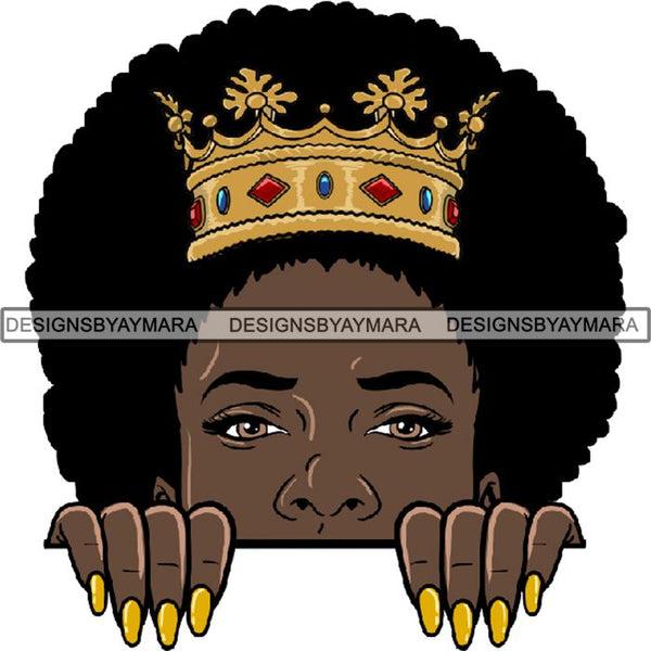 Afro Woman Peeking Peek-a-Boo I see You Melanin Pretty Half Face PNG File For Print Not For Cutting