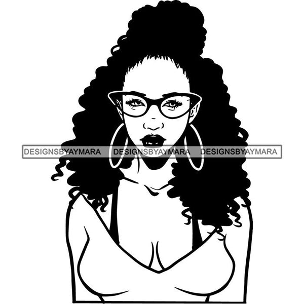 Ebony Afro Woman Nubian Melanin Brown Skin Makeup Model Glasses Accesories SVG Cut Files
