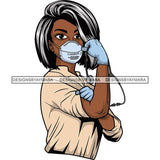 Afro Lola Nurse Doctor Save Life Hero Wearing Mask Protection Flexing Strong Medical Occupation SVG Cutting Files