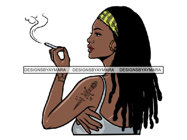 Woman Smoking Pot Deadlock Braids Hairstyle Rasta Queen Blunt Weed Cannabis 420 Marijuana Stoner High Life PNG Files For Print Not For Cutting