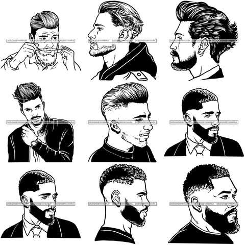 Bundle 9 Attractive Man Bearded Hipster Model Fashion Male Guy Stylish Mustache Close-up Sexy Macho Manly SVG Files For Cutting