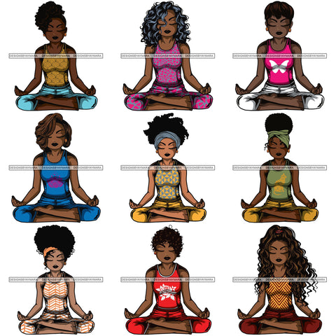 Bundle 9 Afro Lola Meditating Yoga Relaxing .SVG Cutting Files For Silhouette Cricut and More!