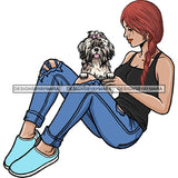 Beautiful Woman Dod Breed Shih Tzu Pet Animal Best Friend Mascot Goddess SVG Cutting Files