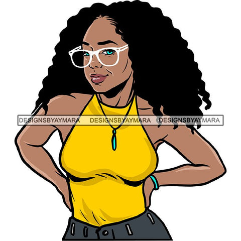 Ebony Afro Woman Nubian Melanin Brown Skin Makeup Model Glasses Accesories SVG Cut Files