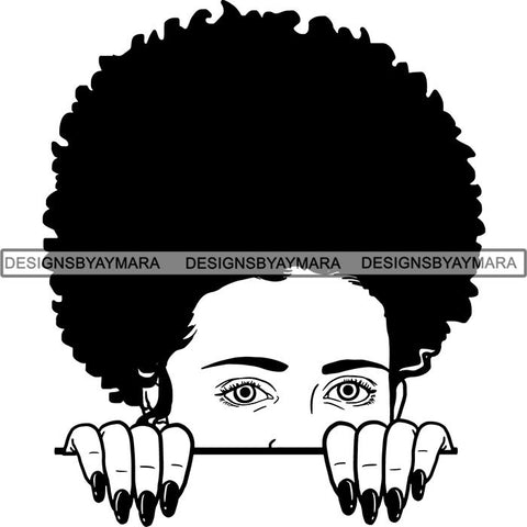 Afro Woman Peeking Peek-a-Boo I see You Melanin Pretty Half Face PNG File For Print Not For Cutting