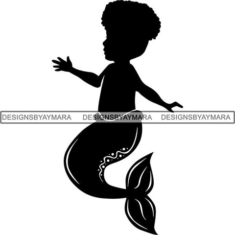 Afro Cute Baby Girl Mermaid Fantasy .SVG Cut Files For Silhouette Cricut and More