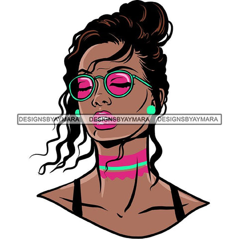 Ebony Afro Woman Nubian Melanin Brown Skin Makeup Model Glasses Accesories SVG Cut Files