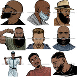Bundle 9 Attractive Black Man Bearded Hipster Model Fashion Male Guy Hombre Masculino Guapo Stylish Close-up Sexy Macho Manly SVG Files For Cutting