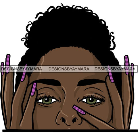 Afro Woman Peeking Peek-a-Boo I see You Melanin Pretty Half Face PNG File For Print Not For Cutting