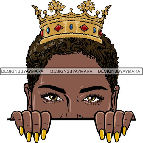 Afro Woman Peeking Peek-a-Boo I see You Melanin Pretty Half Face PNG File For Print Not For Cutting