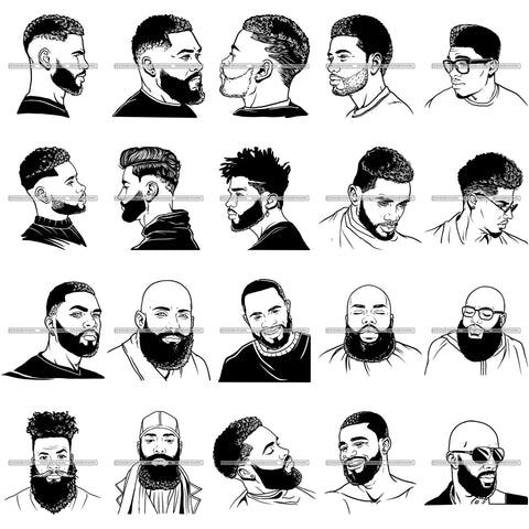 Bundle 20 Attractive Man Bearded Hipster Model Fashion Male Guy Stylish Mustache Close-up Sexy Macho Manly SVG Files For Cutting