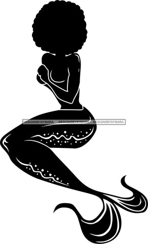 Afro Black Woman Mermaid Aquatic Creature  SVG Cutting File For Silhouette and Cricut