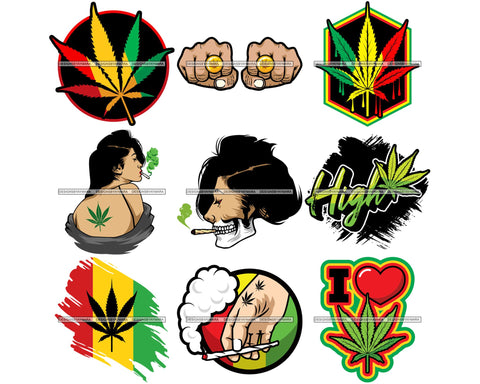 Bundle 9 Marijuana Cannabis Hashish Weed Leaf Grass Dope 420 Hemp Pot Joint Blunt Stoned High Life SVG Cutting Files