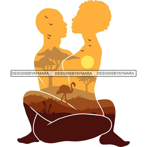 Sensual African Couple Silhouette Goddess Safari Africa Nature Exotic Culture SVG Cutting Files.