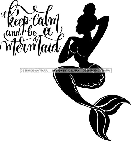 Afro Black Woman Mermaid Aquatic Creature  SVG Cutting File For Silhouette and Cricut