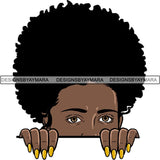 Afro Woman Peeking Peek-a-Boo I see You Melanin Pretty Half Face PNG File For Print Not For Cutting