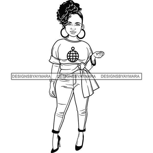Afro Lola Boss Confident Classy Woman Black and White Designs SVG Cutting Files For Silhouette Cricut and More