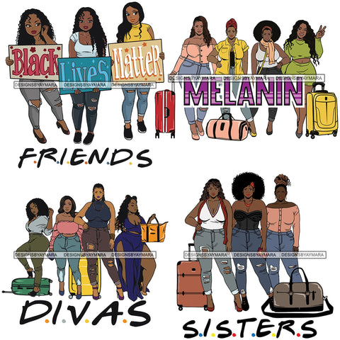 Bundle 4 Ladies Getaway Vacation Trip Travel Adventure Best Friends Forever Buddy Sister Divas Melanin Girlfriends SVG Files For Cutting and More!