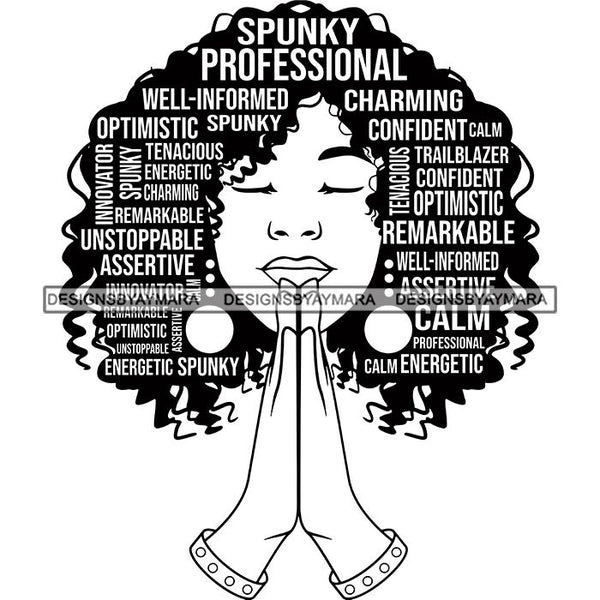 Afro Strong Woman Praying Independent Proud Roots Hair Life Quotes SVG Cutting Files