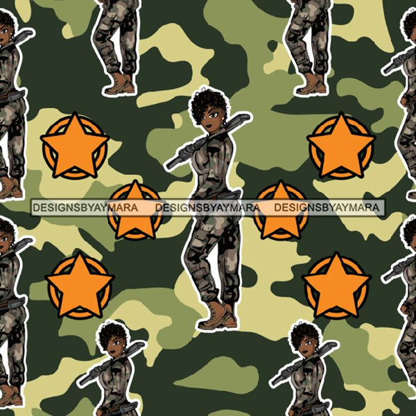 Seamless Pattern Military Woman Abstract Decorative Background Vector Designs SVG Files For Cutting and More!