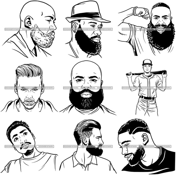 Bundle 9 Attractive Man Bearded Hipster Model Fashion Male Guy Stylish Mustache Close-up Sexy Macho Manly SVG Files For Cutting