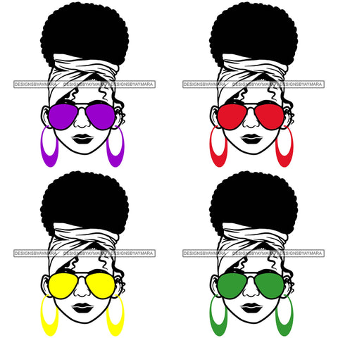 Bundle 4 Afro Lola Boss Lady Dope Diva Glamour Wearing Glasses Accesories .SVG Cut Files