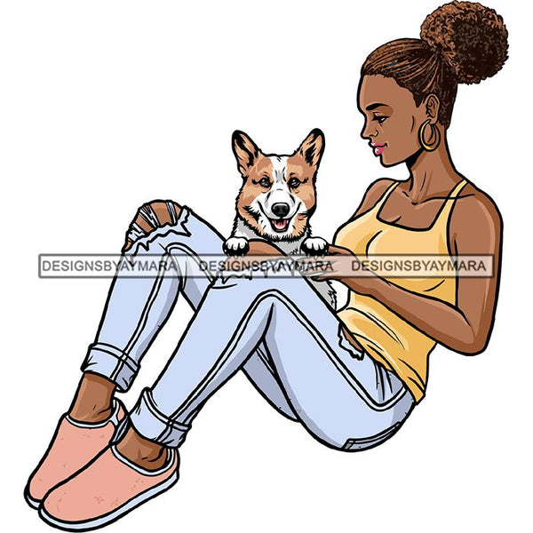 Beautiful Woman Dod Breed Pembroke Welsh Corgi Pet Animal Best Friend Mascot Goddess SVG Cutting Files