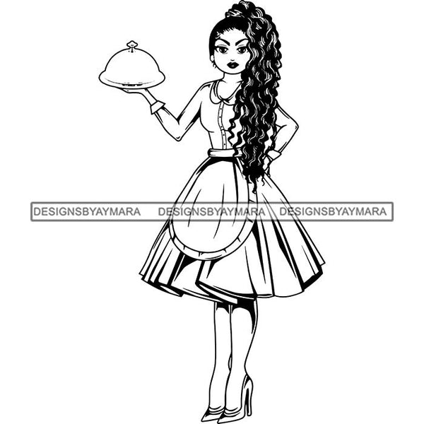 Afro Chef Lola Cooker Cooking Culinary Profession .SVG Clipart Vector Cutting Files For Circuit Silhouette Cricut and More!