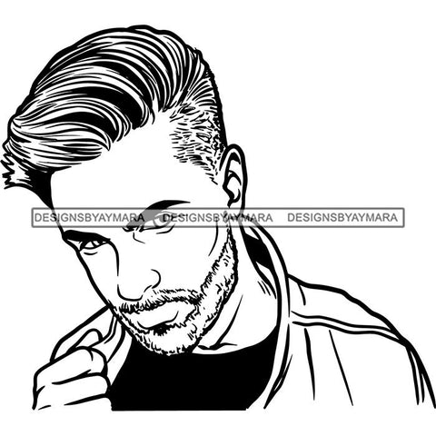 Attractive Man Bearded Hipster Model Fashion Male Guy Stylish Mustache Close-up Sexy Macho Manly SVG Files For Cutting