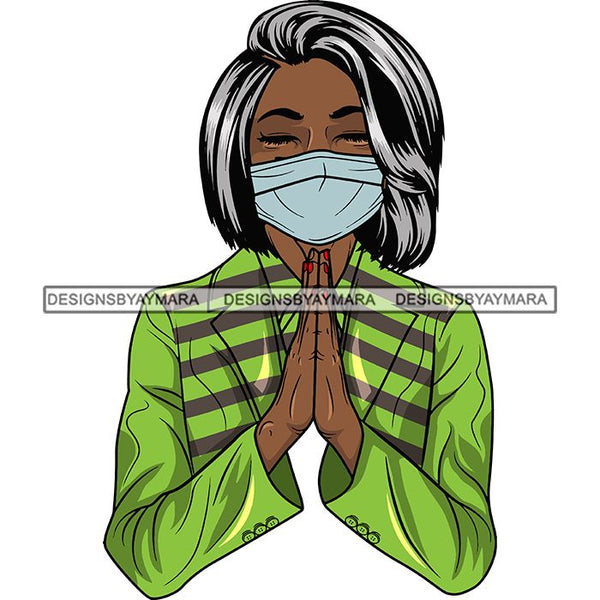 Afro Lola Praying Sad Crying Pain Face Mask Begging Prayers Virus SVG Vector Clipart Cutting Files