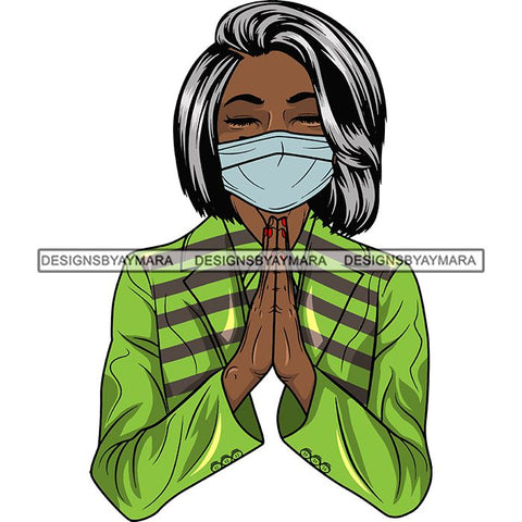 Afro Lola Praying Sad Crying Pain Face Mask Begging Prayers Virus SVG Vector Clipart Cutting Files