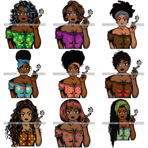 Bundle 9 Afro Lola Smoking Pot Weed Joint Blunt Cannabis Marijuana SVG Cutting Files