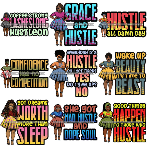 Bundle 9 Afro Thick Classy Lola Boss Lady Hustle Quotes .SVG Cutting Files For Silhouette and Cricut and More!