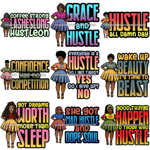 Bundle 9 Afro Thick Classy Lola Boss Lady Hustle Quotes .SVG Cutting Files For Silhouette and Cricut and More!