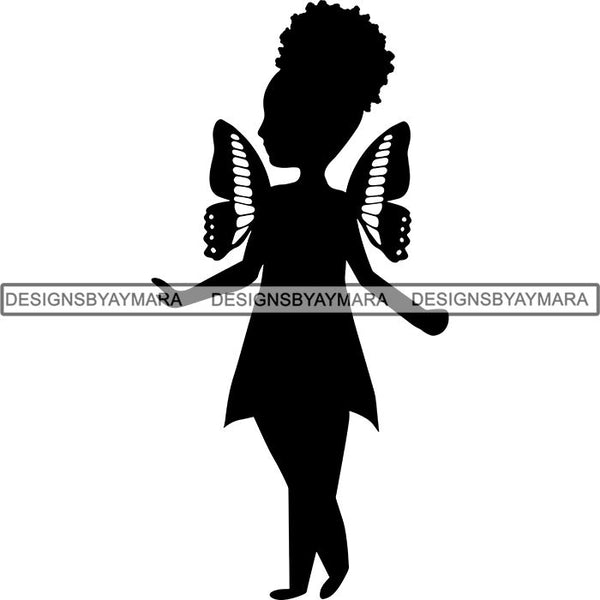 Afro Cute Baby Girl Fairy Wings Fantasy .SVG Cut Files For Silhouette Cricut and More