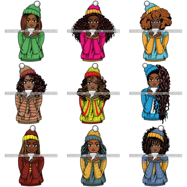 Bundle 9 Afro Lola Christmas Winter Hot Coffee Cocoa Mood .SVG Cutting Files For Silhouette and Cricut and More!