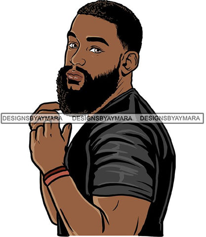 Attractive Black Man Bearded Hipster Model Fashion Male Guy Hombre Masculino Guapo Stylish Close-up Sexy Macho Manly SVG Files For Cutting