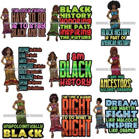 Bundle 9 Afro Lola Black History Month Quotes .SVG Clipart Vector Cutting Files For Circuit Silhouette Cricut and More!