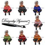 Bundle 7 Afro Woman Fashion Girl Squatting Position SVG Cutting Files For Silhouette Cricut and More!