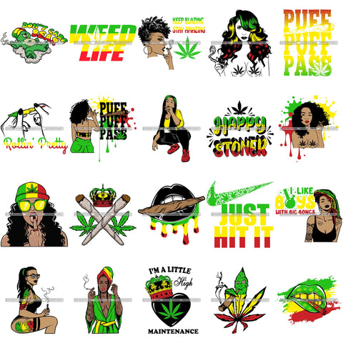 Bundle 20 Medical Marijuana Hemp Pot Weed Joint Blunt Cannabis Grass Hashish Stoner Life SVG Cutting Files