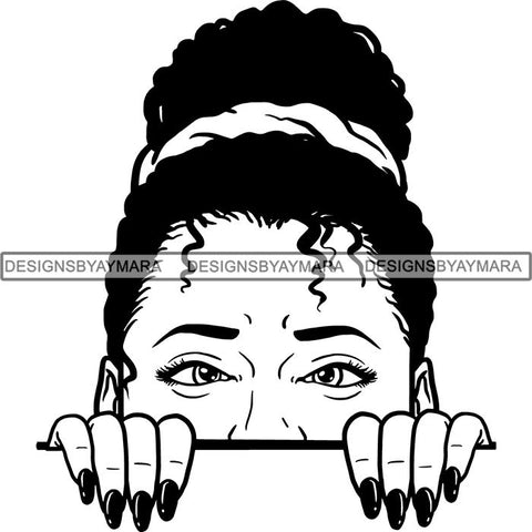 Afro Woman Peeking Peek-a-Boo I see You Melanin Pretty Half Face PNG File For Print Not For Cutting
